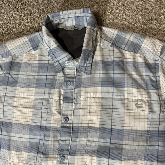 Wrangler Shirt Mens Large Blue Gray Plaid Short Sleeve Outdoor Fishing Hiking - Picture 2 of 8